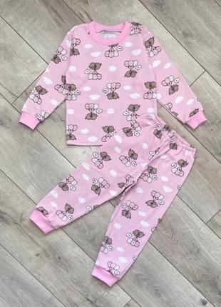 Піжама на дівчинку на зріст 122-128 см на 6-7 років дитяча байка футер із малюнком котики 3832