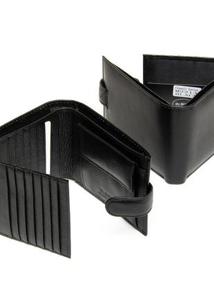 Кошелек мужской кожаный на кнопке черный с откидным блоком и монетница внутри  dr. bond m2213