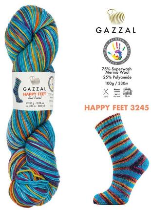 Носочная пряжа gazzal happy feet, 3245