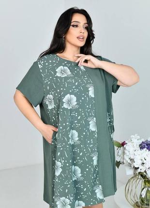 Свободное платье рубашка разлетайка большого размера с принтом7 фото