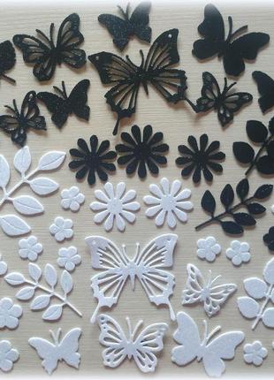 Вырубки из фоамирана, бабочки растения скрапбукинг, украшения альбома, цвет белый+черный, 35 шт. набор № 8