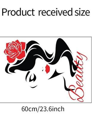 Наклейка вінілова дівчина з червоною трояндою у волоссі на стіну40*60см4 фото