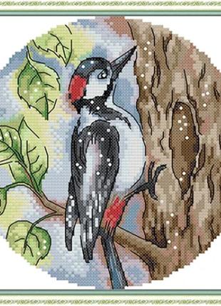 Набор для вышивания по нанесённой на канву схеме "woodpecker". aida 14ct printed, 21*21 см