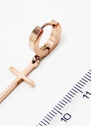 Сережка мужская крестик одинарная на одно ухо золотистая сталь 3,5 см xuping 3067