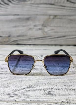 Сонцезахисні окуляри унісекс, сині в металевій золотистій оправі (без бренда)2 фото