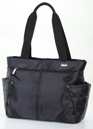 Сумка тканина на плече жіноча чорна тканинна на один відділ модна з кишенями  37*26 см dolly 471