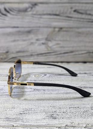 Сонцезахисні окуляри унісекс, сині в металевій золотистій оправі (без бренда)4 фото