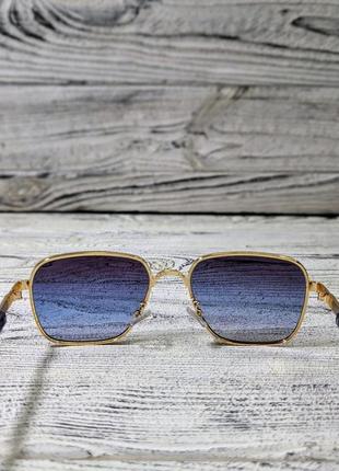 Сонцезахисні окуляри унісекс, сині в металевій золотистій оправі (без бренда)5 фото