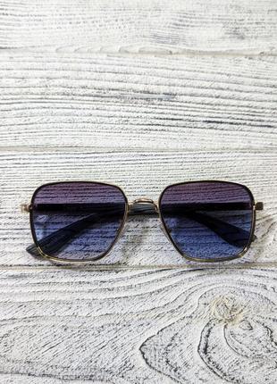 Сонцезахисні окуляри унісекс, сині в металевій золотистій оправі (без бренда)6 фото
