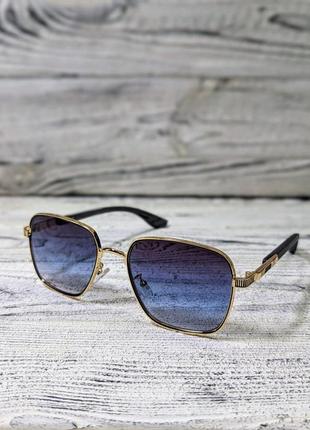 Солнцезащитные очки унисекс, синие в  металлической золотистой оправе ( без бренда )