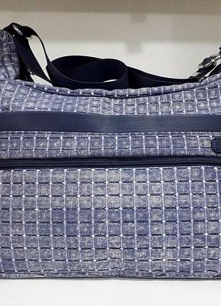 Жіноча модна сумка з плечовим ременем містка синя в клітинку для документів dolly 649