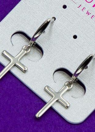 Серьги крестики серебристые женские гладкие сталь xuping g-2513