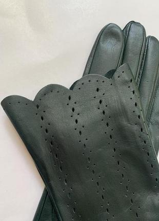 Жіночі шкіряні рукавички без підкладки з натуральної шкіри ягняти. колір темний смарагд2 фото