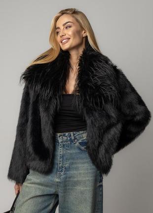 Короткая экошуба с воротником цвет черный размер s fl_001831