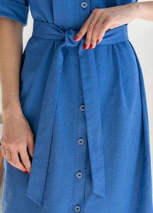 Лляне міді-плаття лусія з воланом вільного крою з поясом 42-56 розміри різні кольори синє7 фото