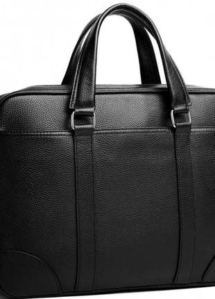 Кожаная  мужская черная сумка для документов  и ноутбука shvigel 21511