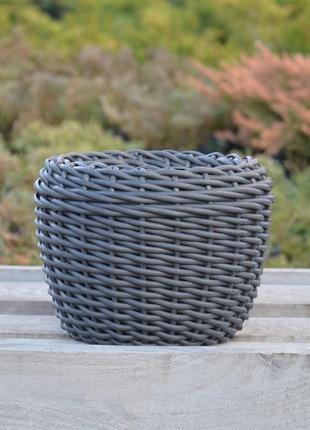 Кашпо 5 литров (горшок для цветов и растений),вазон из искусственного ротанга ручной работы. цвет графит
