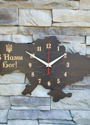Деревянные настенные часы с бесшумным механизмом карта украины