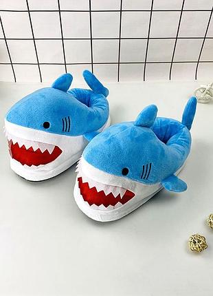 Тапочки для кигуруми акула голубая взрослые тапочки плюшевые акула кигуруми домашние тапки