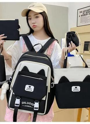 Шкільний портфель щільний рюкзак для підлітка jingpin 4в1 рюкзак, сумка, міні сумка, пенал 8123-5