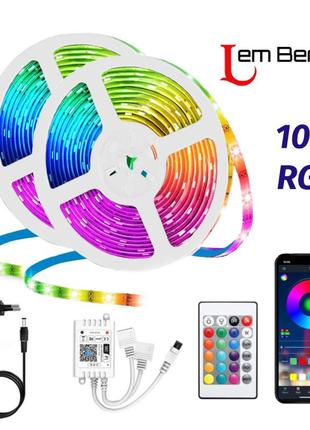 Світлодіодна led стрічка lem berger 300led rgb, 10 метрів, з пультом, з керуванням через додаток, водостійка, музична, 3309396