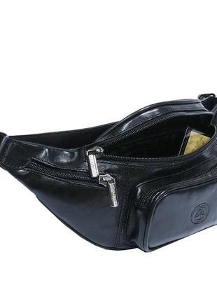 Сумка кожаная на пояс tony perotti (бананка) italico 8018 черный