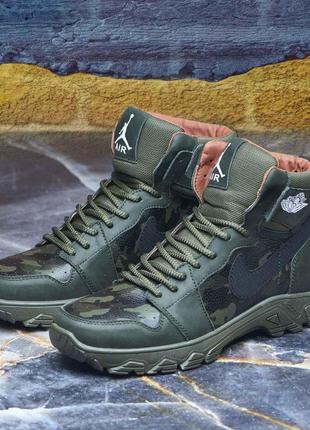 Зимние мужские ботинки jordan haki black (термо) 44