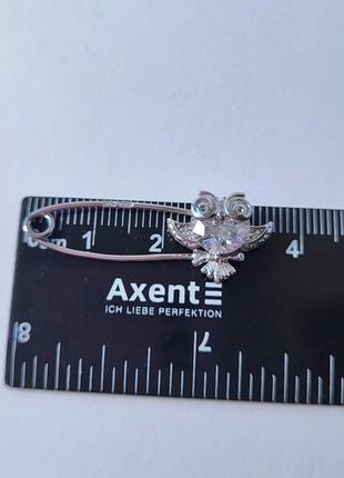 Брошка-булавка шпилька серебряная сова с белым камнем серебро 925 пробы родированное 780013р 2.50г2 фото