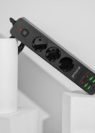 Сетевой фильтр proove power socket p-03 (3 розетки + 4 usb + 2 type-c)