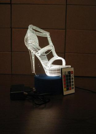 3d-светильник туфелька, 3д-ночник, несколько подсветок (на пульте), необычный подарок для девушки