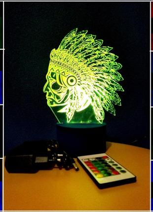 3d-светильник индеец, 3д-ночник, несколько подсветок (на пульте)