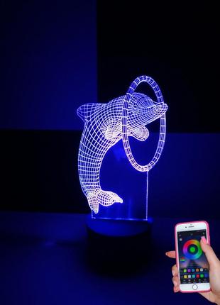 3d-светильник дельфин с обручем, 3д-ночник, несколько подсветок (на bluetooth)