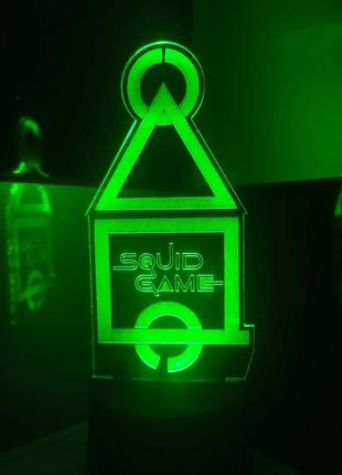 3d-светильник игра в кальмара логотип, 3д-ночник, несколько подсветок (на батарейке)