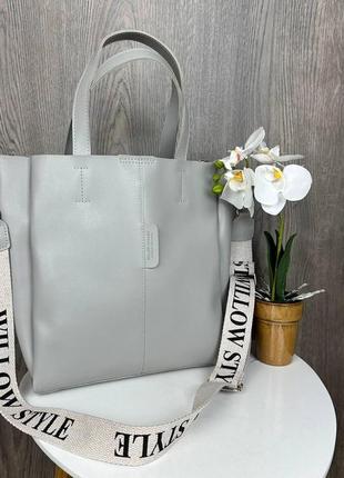 Вместительная большая женская сумка качественная, модная сумочка на плечо серый