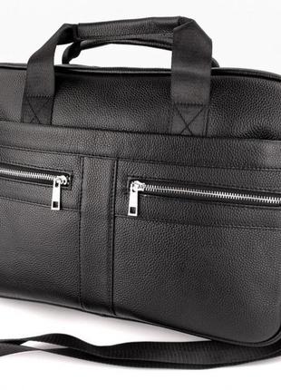 Кожаная черная деловая сумка-портфель для ноутбука td-93830
