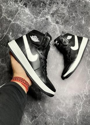 Зимние мужские ботинки jordan black white (мех) 43