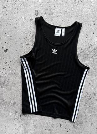 Adidas adicolor trefoil logo black tank top white 3-stripes чоловіча майка