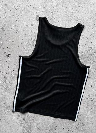 Adidas adicolor trefoil logo black tank top white 3-stripes чоловіча майка3 фото
