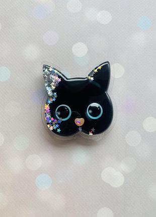 Держатель для смартфона / планшета попсокет popsocket с плавающими блестками (кот черный)