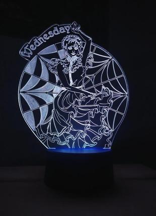 3d-светильник венсдей wednesday, 3д-ночник, несколько подсветок (на пульте), подарок сувенир