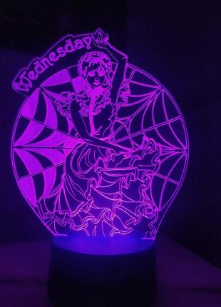3d-светильник венсдей wednesday, 3д-ночник, несколько подсветок (на пульте), подарок сувенир