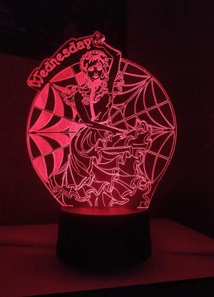 3d-светильник венсдей wednesday, 3д-ночник, несколько подсветок (на пульте), подарок сувенир