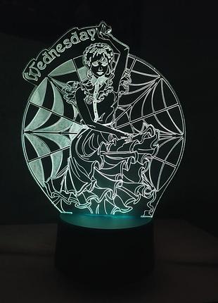 3d-светильник венсдей wednesday, 3д-ночник, несколько подсветок (на пульте), подарок сувенир