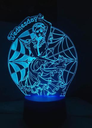 3d-светильник венсдей wednesday, 3д-ночник, несколько подсветок (на пульте), подарок сувенир