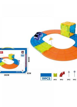Трек 6001 машинка 8см-е деталей, , дорожные знаки, свет, 19предм