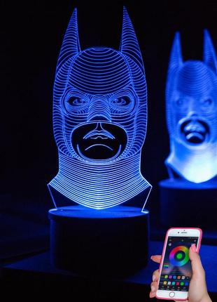 3d-светильник бэтмен, batman, 3д-ночник, несколько подсветок (на bluetooth), подарок любителю фанату марвел