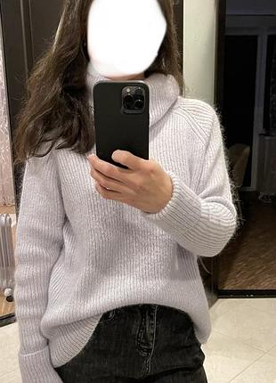 Теплий мохеровий светр хомут гольф ліловий