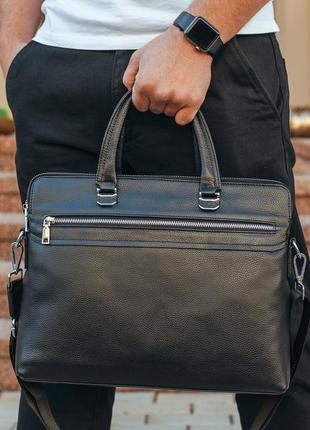 Кожаная  мужская  черная сумка для документов  и ноутбука tiding bag nv23712