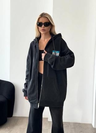 Мастерская толстовка зепка на молнии в стиле vetements черная графит длинная