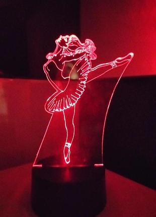 3d-світильник балерина танцівниця, 3д-нічник, кілька підсвічувань (батарейка+220в)